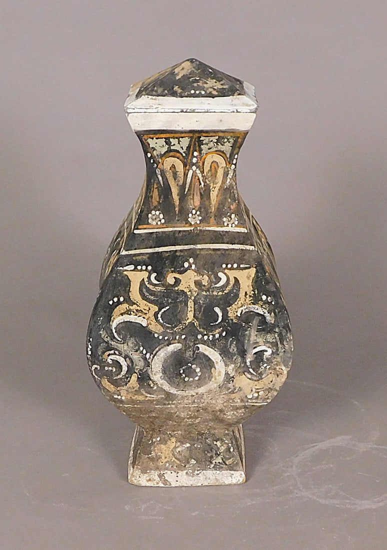 Painted Pottery Jar w/ Lid Fang Hu Form Han Dynasty (1 of 17)