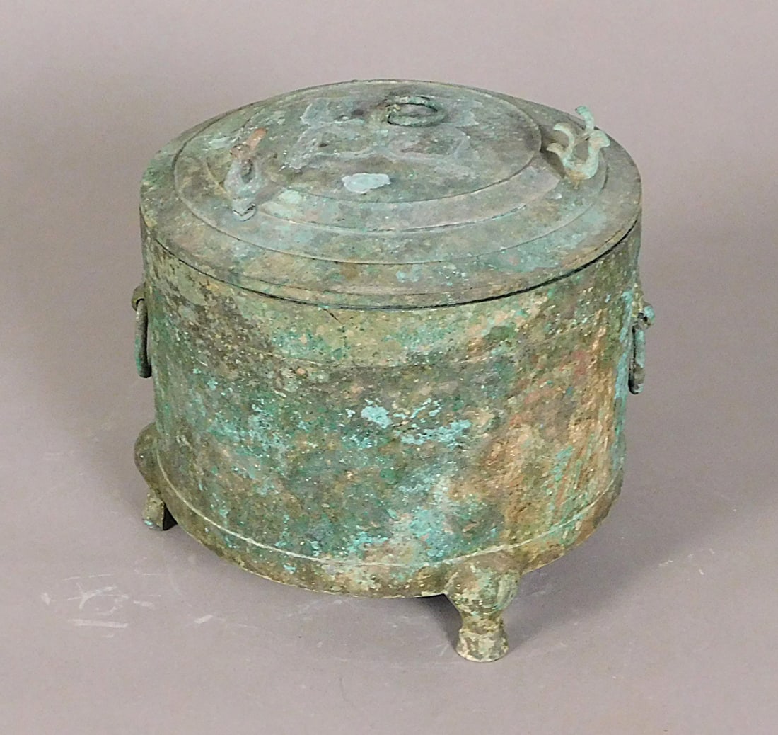 Bronze Lidded Vessel Lian with Bird Finials Han Dynasty (1 of 16)