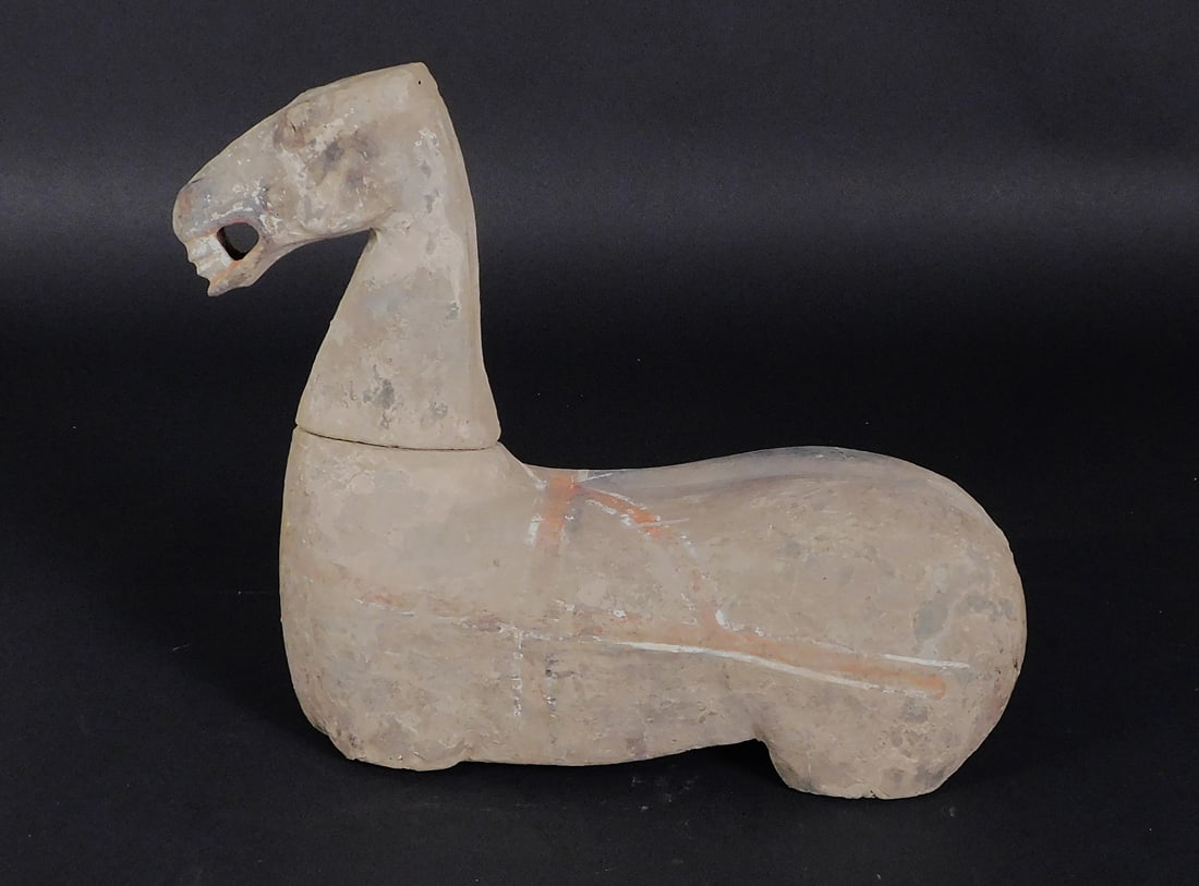 Painted Pottery Legless Horse Han Dynasty: Painted Pottery Legless Horse presumably Han Dynasty (206BCE-220CE) Approx.17 x 20 x 7" PROVENANCE: Weisbrod Chinese Art, Ltd., New York