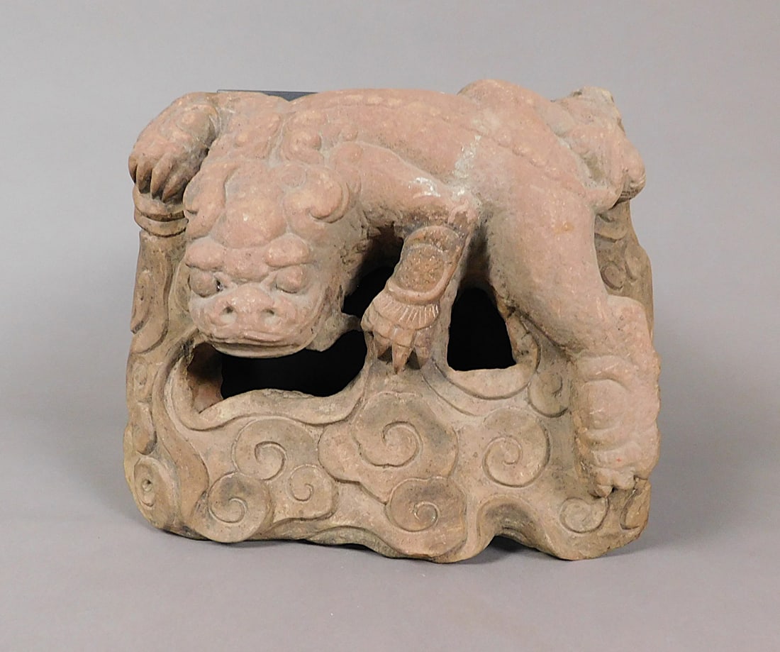 Carved Stone Relief Foo Dragon in Clouds Qing or Earlier: Carved Stone Relief Foo Dragon in Clouds presumably Qing Dynasty possibly earlier Approx. 4.5" x 13.75 x 12.5" PROVENANCE: Weisbrod Chinese Art, Ltd., New York