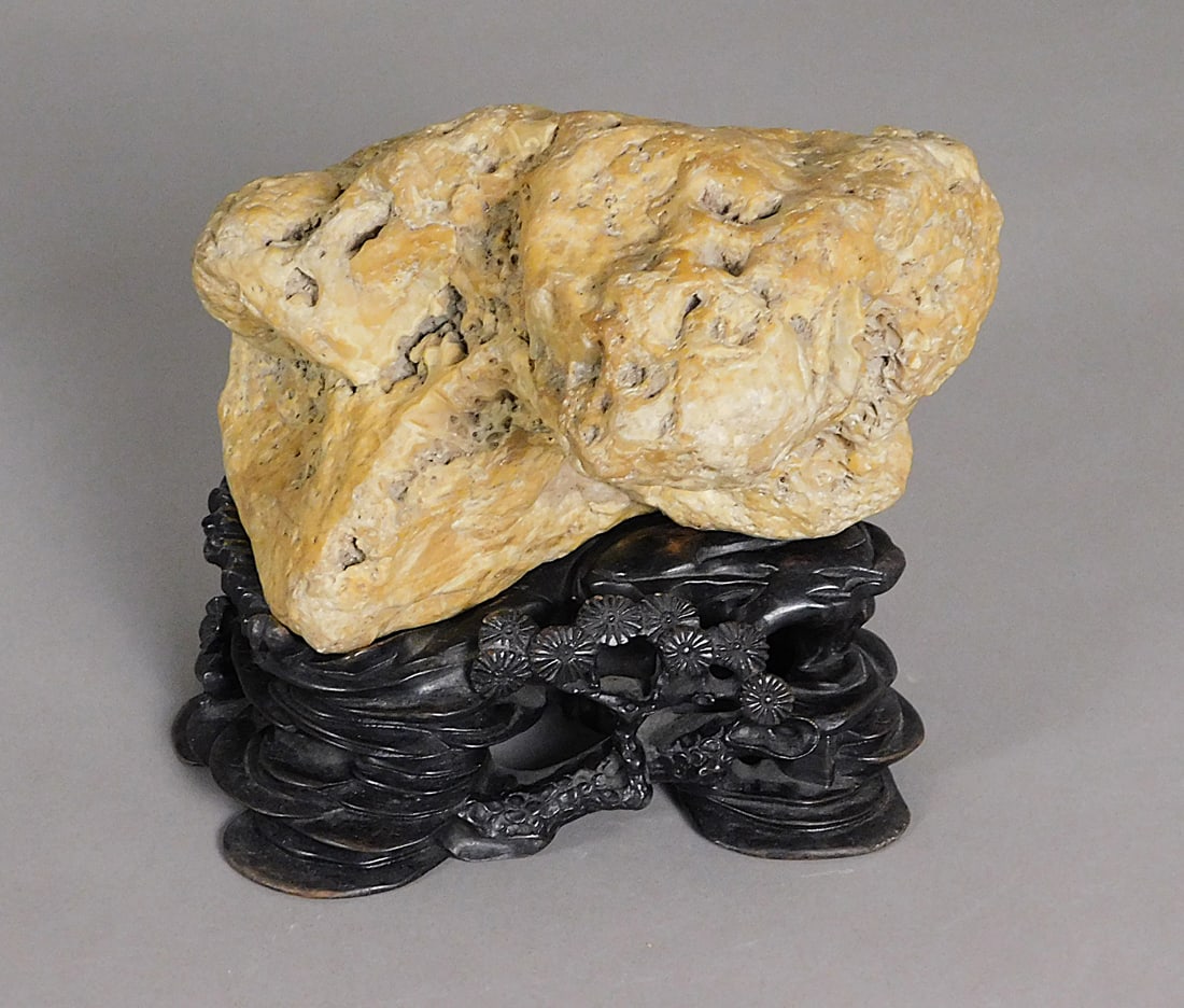 Chinese Yellow Wax Scholar's Stone are Custom Carved Wood Base (1 of 16)