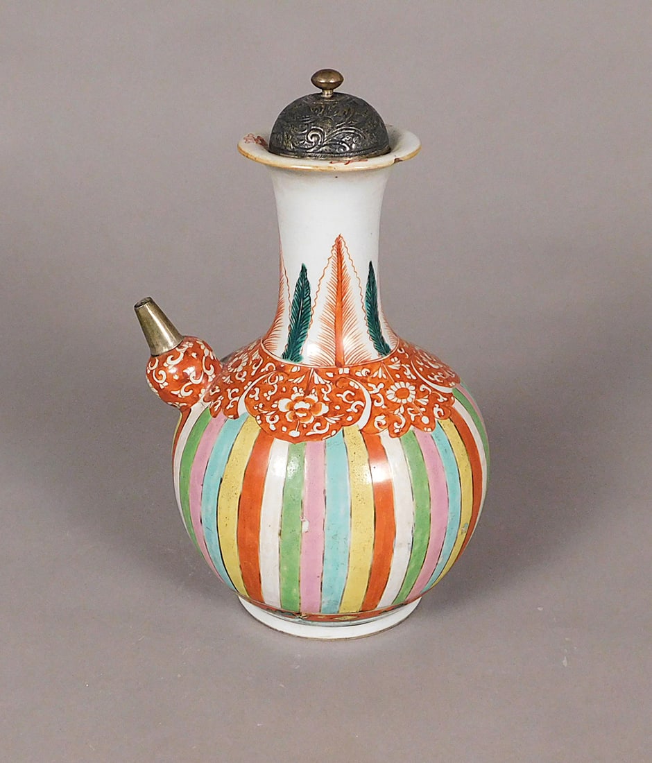 Painted Pottery Ewer with Silver Lid and Spout Qing Dynasty 18th Century (1 of 12)