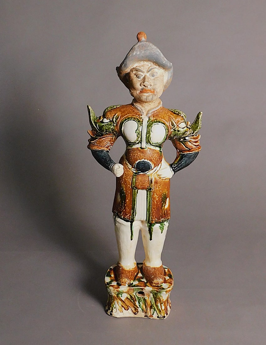 Sancai Glazed Pottery Soldier Tang Dynasty: Sancai Glazed Pottery Soldier presumably Tang Dynasty(618-907) Approx. 22 x 9 x 4.5" PROVENANCE: Weisbrod Chinese Art, Ltd., New York