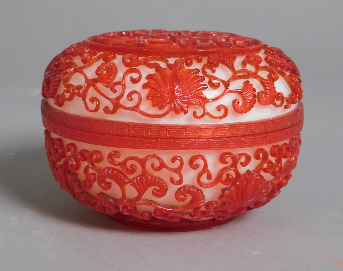 Red and White Overlay Glass Box Qing Dynasty (1 of 8)