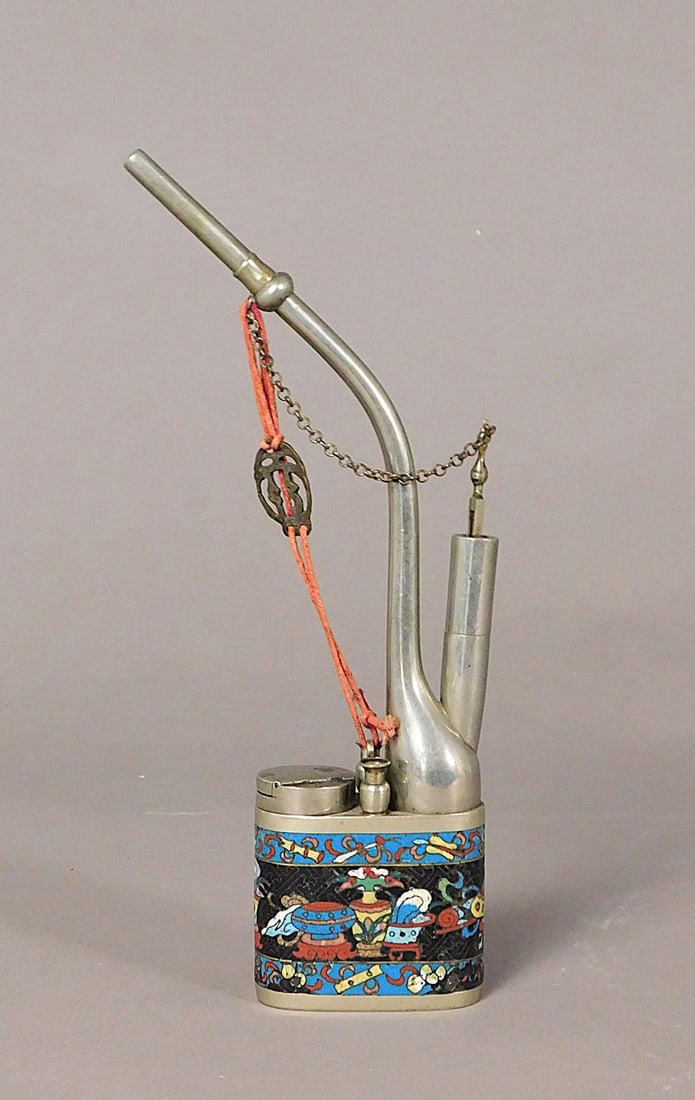 Cloisonne Water/Opium Pipe possibly Silver Qing Dyansty (1 of 13)