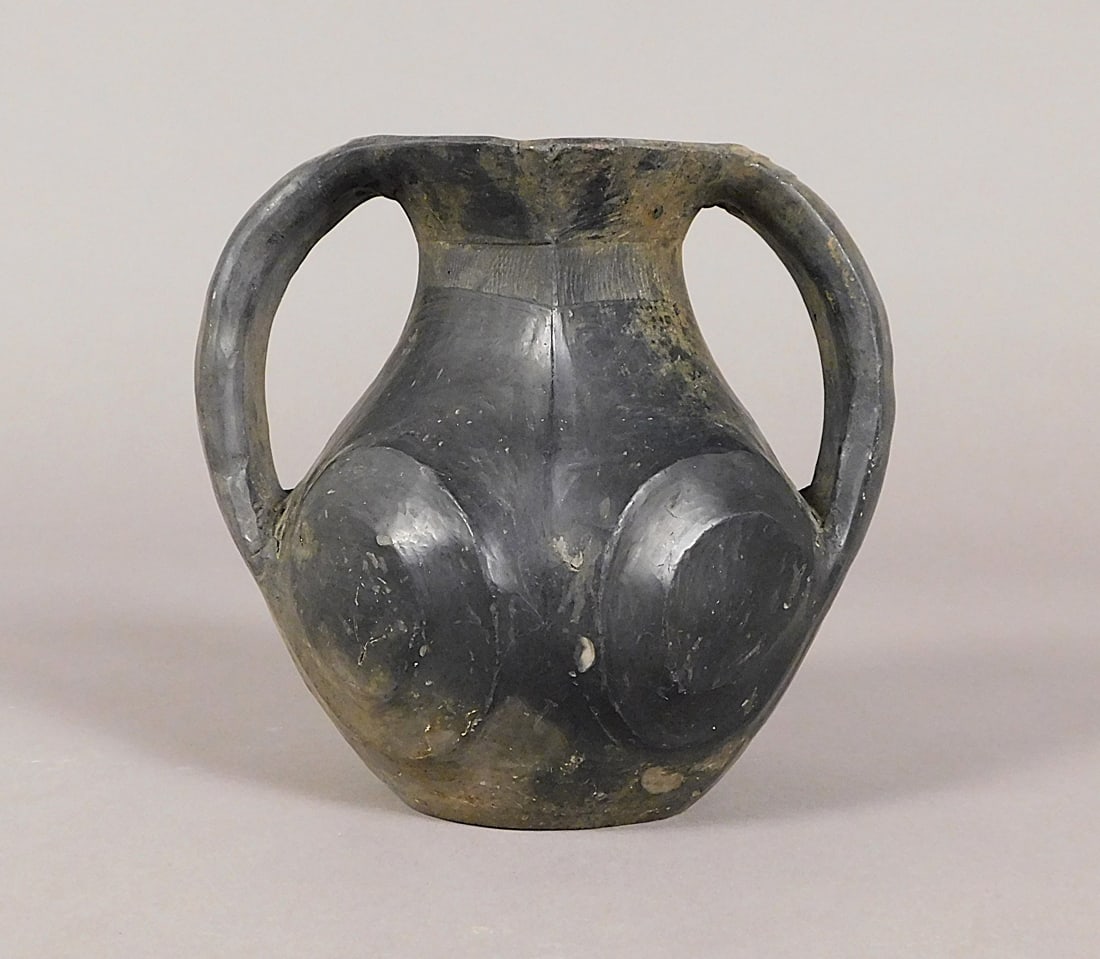Blackware Amphora Han Dynasty: Blackware Amphora presumably Han Dynasty (206BCE-220CE) Approx. 5.75 x 6.25 x 5" PROVENANCE: Weisbrod Chinese Art, Ltd., New York