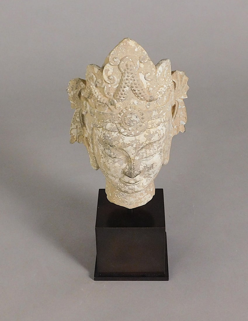 Carved Stone Bodhisattva Head with Encrustations Northern Wei Dynasty (1 of 10)