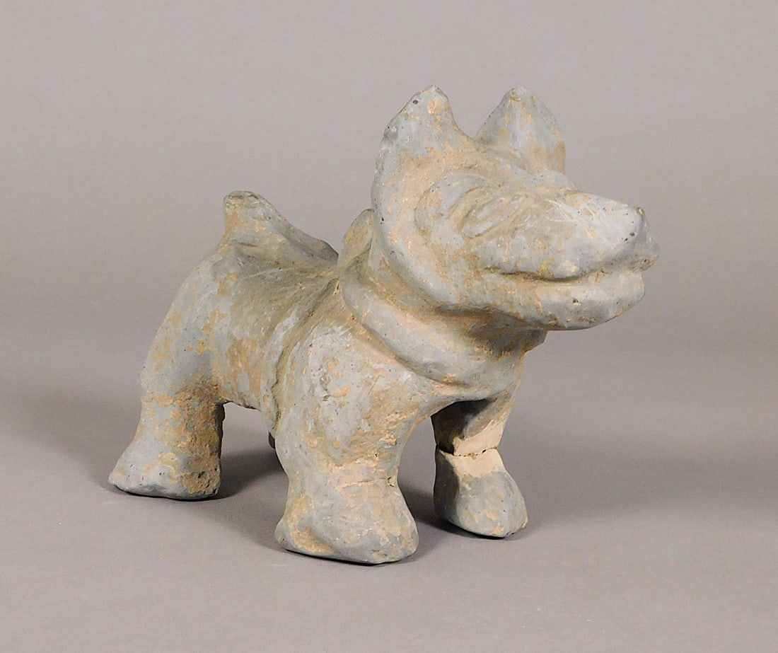 Grayware Pottery Dog Han Dynasty: Grayware Pottery Dog presumably Han Dynasty (206BCE-220CE) Approx. 7 x 9 x 4.75" PROVENANCE: Weisbrod Chinese Art, Ltd., New York