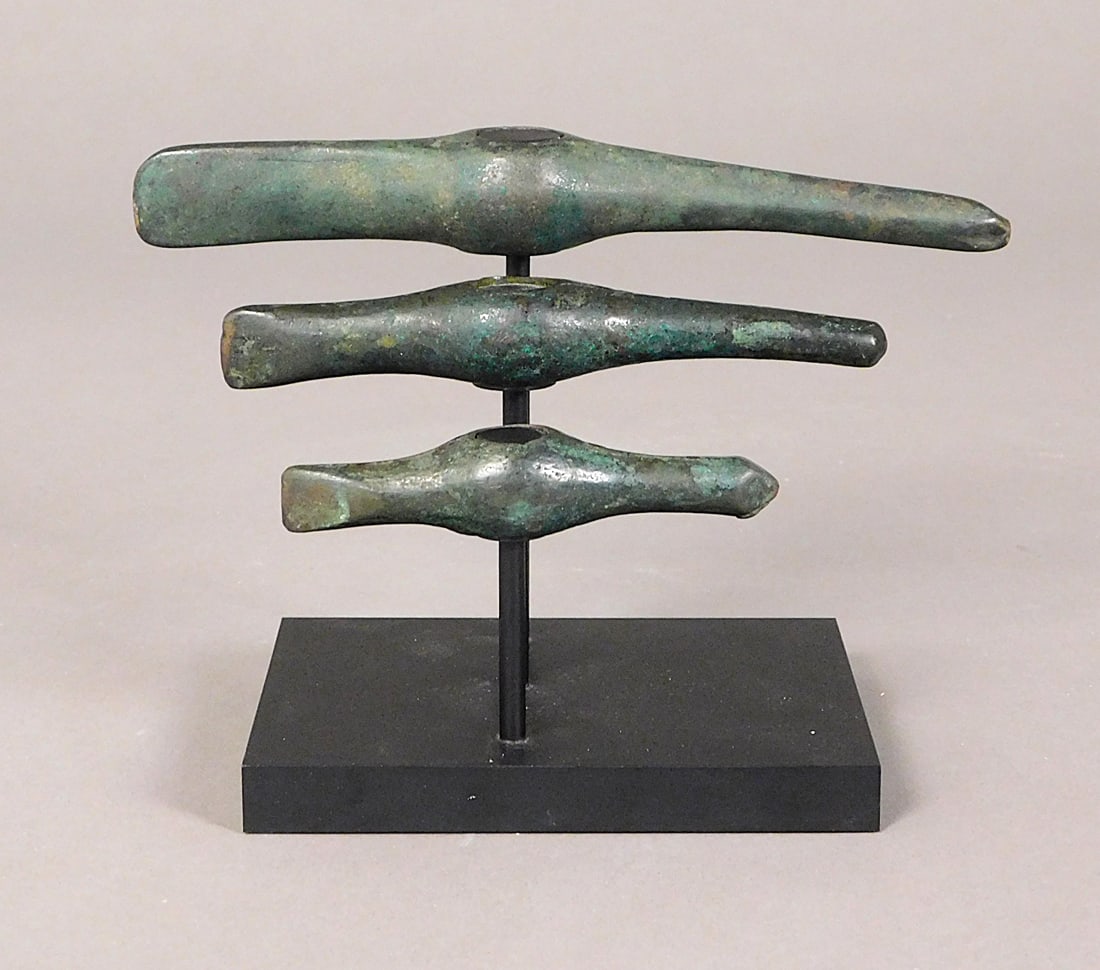 Group of Three Ancient Bronze Tools Mounted Han Dynasty (1 of 9)
