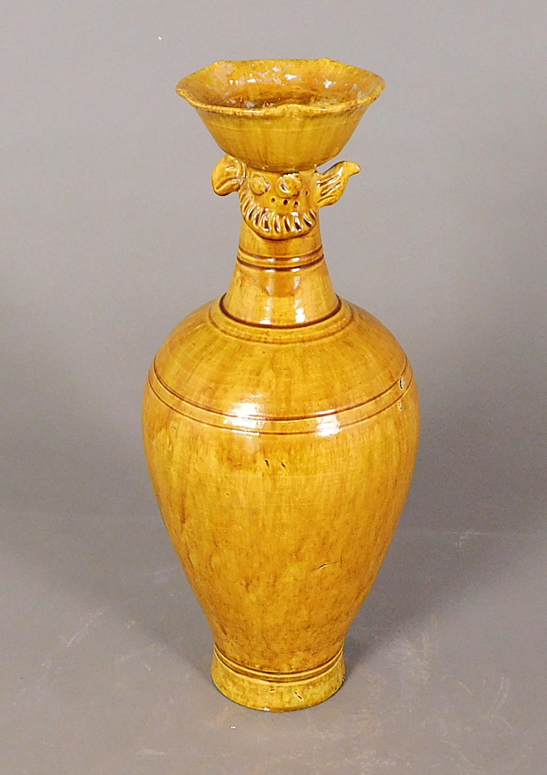 Yellow Glaze Rooster Head Vessel Liao Dynasty: Yellow Glaze Rooster Head Vessel presumably Liao Dynasty (907-1125) Approx. 16 x 6.5" Diam PROVENANCE: Weisbrod Chinese Art, Ltd., New York