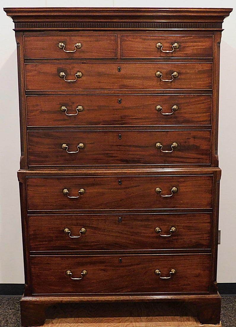 Antique Possibly George III Mahogany Tall Boy Chest Of Drawers: Antique Possibly George III Mahogany Tall Boy Chest Of Drawers, Approximately 72 x 46 x 23" PROVENANCE: Weisbrod Chinese Art, Ltd., New York