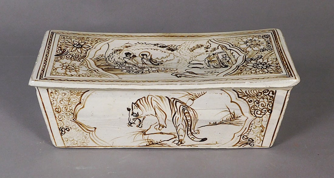 Chizou Stoneware Pillow w/ Tiger Motif Zhang Family Stamp Late Jin Dynasty (1 of 14)
