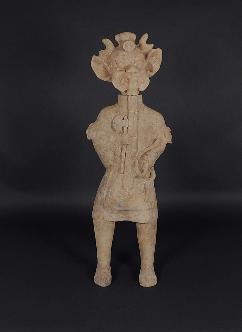 Pottery Tomb Guardian Han Dynasty: Pottery Tomb Guardian presumably Han Dynasty (206BCE-220CE) Approx. 44 x 15 x 8" PROVENANCE: Weisbrod Chinese Art, Ltd., New York