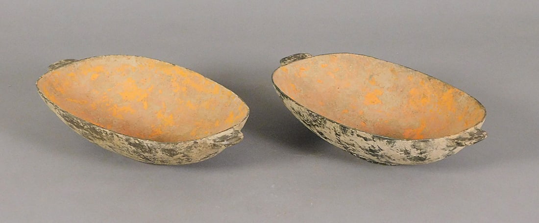 Pair of Oblong Painted Pottery Bowls Han Dynasty (1 of 16)