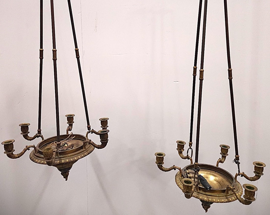 Pair of Restoration Ormolu and patinated 6 -Light Bronze Chandelier (1 of 15)