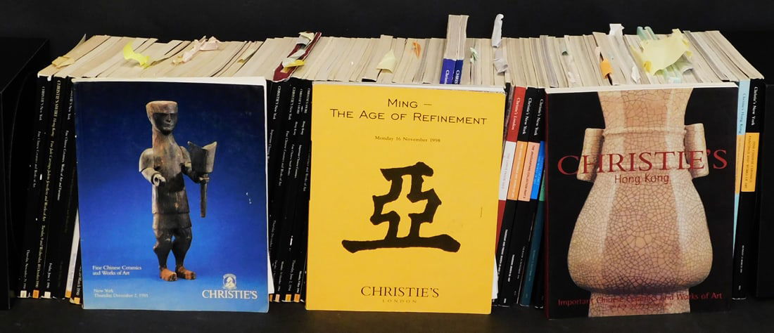 A Large Collection of Christie's Chinese and Asian Art Catalogs 1990's: A collection of approximately (72) Christie's catalogs focused on Chinese and Asian Art from March 1990 through November 1999, New York, London, Paris, Hong Kong, many have notations and some have att