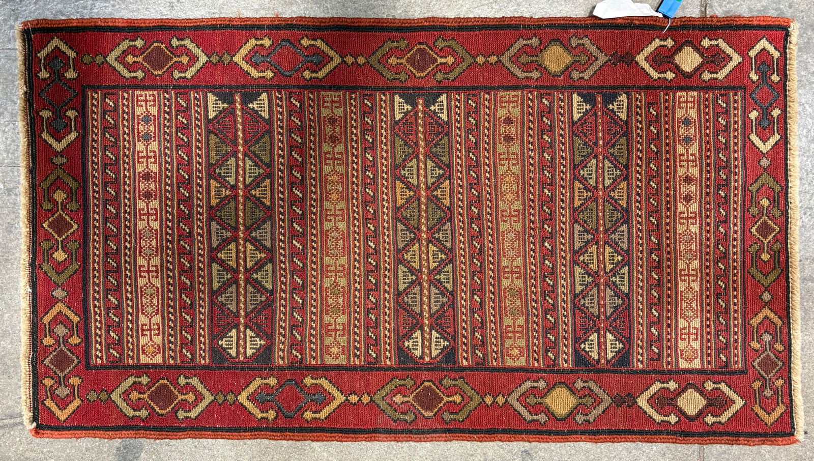 Rahra-Souma Accent Rug, 1'-9" X 3'-3": Size: 1'-9" X 3'-3" Country of Origin: TRK Color: MLT Border: MLT Advertised Retail Price: $ 850 Tag No. 11143