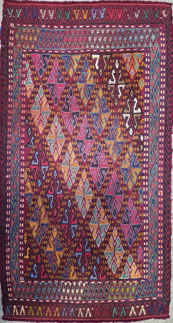 Cicim Kilim- Accent Rug, 1'-8" X 3'-1": Size: 1'-8" X 3'-1" Country of Origin: TUR Advertised Retail Price: $ 650 Tag No. 15295