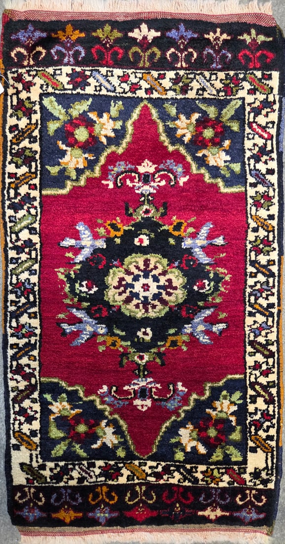 Konya-Yastik Accent Rug, 1'-8" X 3'-1": Size: 1'-8" X 3'-1" Country of Origin: TUR Color: BRS Border: MLT Advertised Retail Price: $ 330 Tag No. 12148