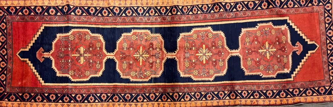 Konya Runner, 4'-0" X 12'-10": Size: 4'-0" X 12'-10" Country of Origin: TUR Color: BLC Border: OLV Advertised Retail Price: $ 5130 Tag No. 12394 Shipping available. 