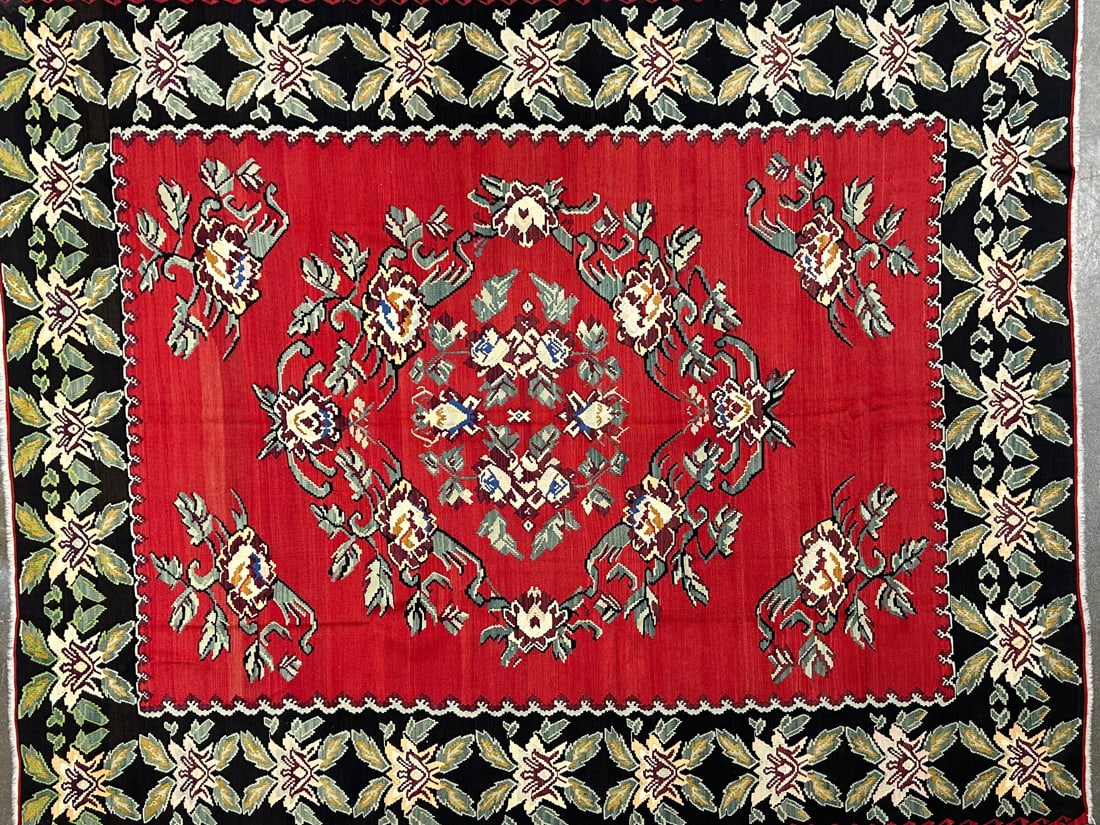 Gocmenkilim- Area Rug, 8'-7" X 10'-10": Size: 8'-7" X 10'-10" Country of Origin: TUR Color: BRN Border: BLC Advertised Retail Price: $ 5201 Tag No. 12005 Shipping available. 