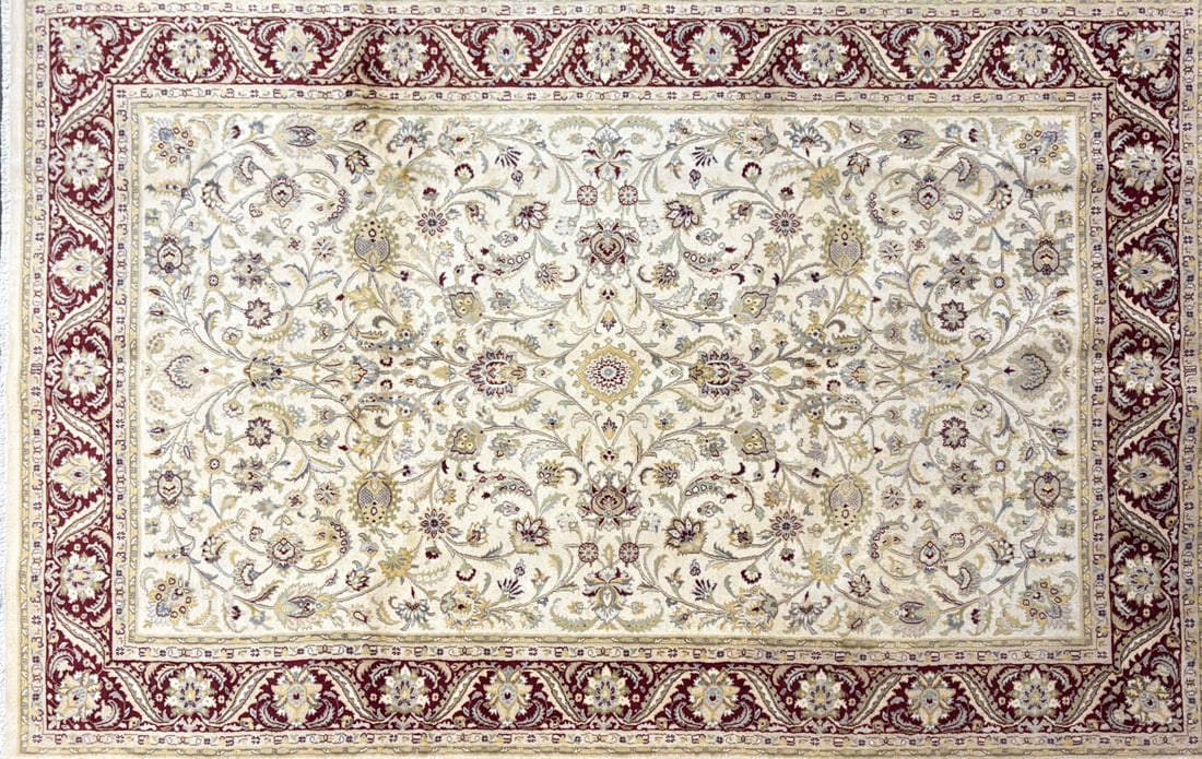 Royal-Floral Area Rug, 6'-1" X 9'-5": Size: 6'-1" X 9'-5" Country of Origin: PAK Color: IVR Border: BRN Advertised Retail Price: $ 4580 Tag No. 12702 Shipping available. 