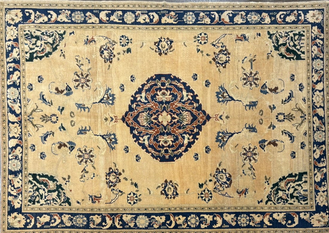 Ushak - Medallion Area Rug, 5'-9" X 8'-1": Size: 5'-9" X 8'-1" Country of Origin: TUR Color: GLD Border: SAG Advertised Retail Price: $ 3250 Tag No. 11924 Shipping available. 