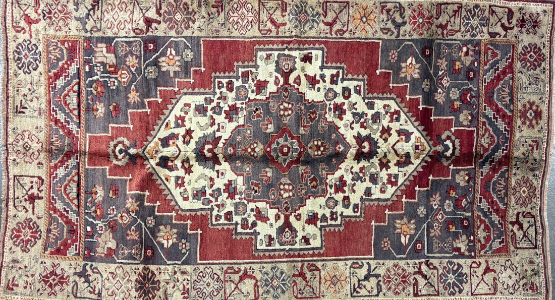 Konya - Medallion Area Rug, 5'-8" X 9'-9": Size: 5'-8" X 9'-9" Country of Origin: TUR Color: MLT Border: TAN Advertised Retail Price: $ 4975 Tag No. 11923 Shipping available. 