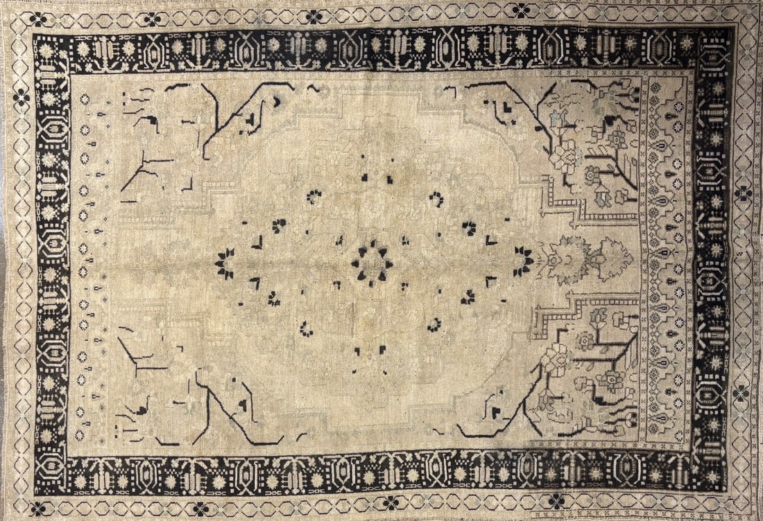 Ushak - Medallion Area Rug, 5'-6" X 9'-0": Size: 5'-6" X 9'-0" Country of Origin: TUR Color: TAP Border: BRG Advertised Retail Price: $ 3465 Tag No. 11834 Shipping available. 