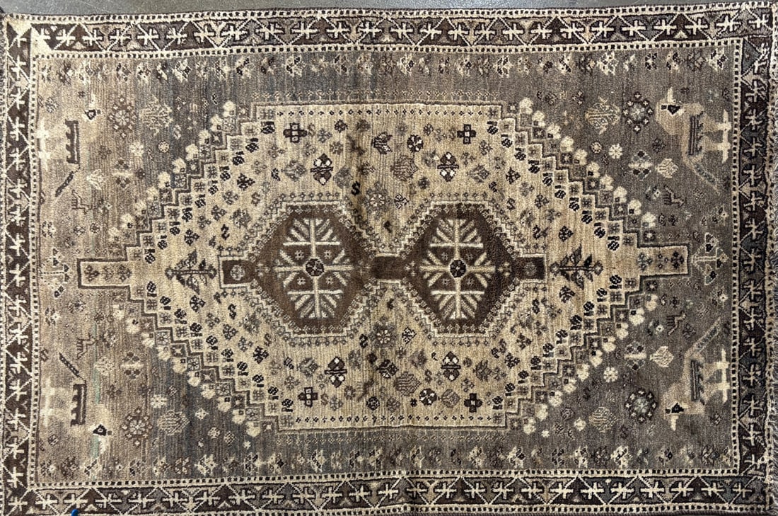 Shiraz - Geometric Area Rug, 5'-3" X 8'-0": Size: 5'-3" X 8'-0" Country of Origin: IR Color: TAP Border: GLD Advertised Retail Price: $ 2940 Tag No. 11836 Shipping available.