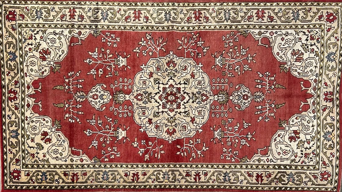 Ushak - Medallion Area Rug, 4'-5" X 7'-9": Size: 4'-5" X 7'-9" Country of Origin: TUR Color: ORG Border: TAP Advertised Retail Price: $ 4280 Tag No. 11874 Shipping available.