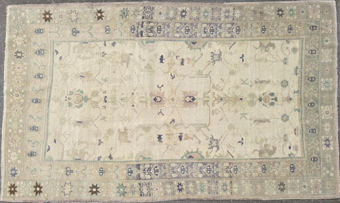 Konya-Floral Area Rug, 4'-5" X 6'-3": Size: 4'-5" X 6'-3" Country of Origin: TUR Color: BGE Border: TAP Advertised Retail Price: $ 1930 Tag No. 11657 Shipping available.