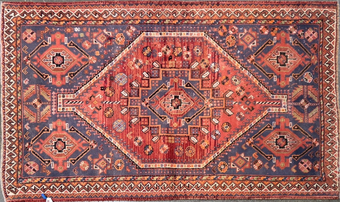 Bakhtiari - Medallion Area Rug, 4'-4" X 6'-0": Size: 4'-4" X 6'-0" Country of Origin: IR Color: ORG Border: MLT Advertised Retail Price: $ 2075 Tag No. 11699 Shipping available.