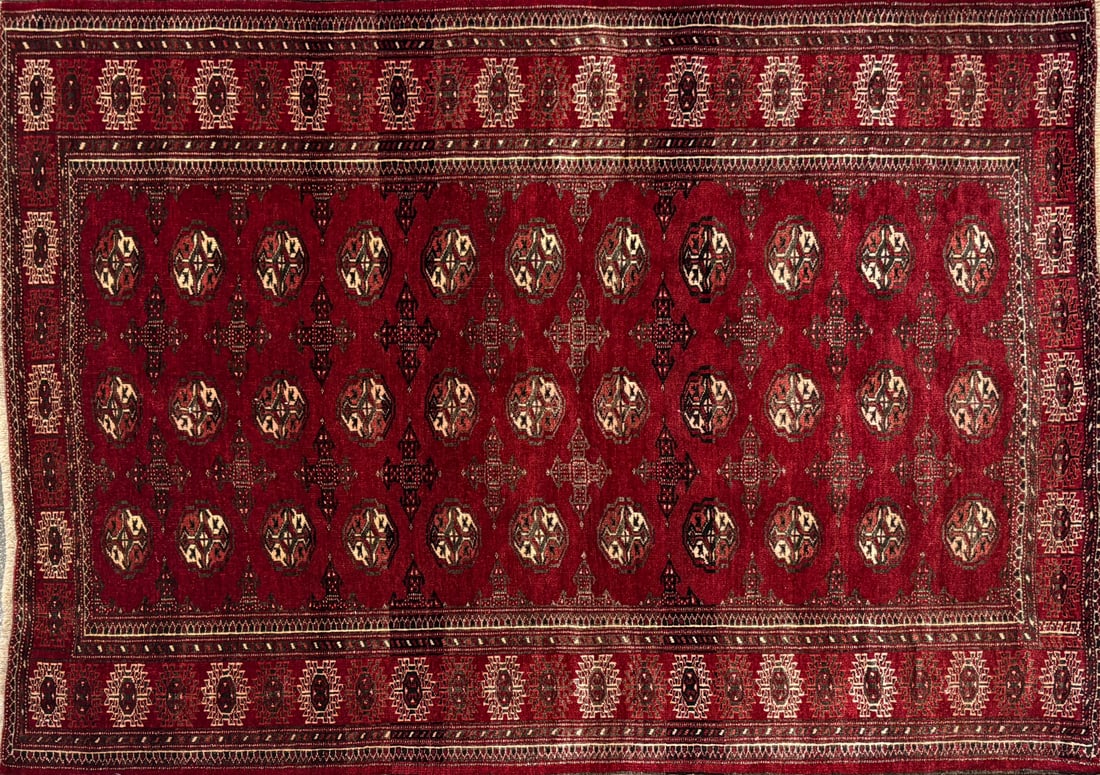 Bokhara - Geometric Area Rug, 4'-4" X 6'-1": Size: 4'-4" X 6'-1" Country of Origin: TRK Color: BRS Border: BRS Advertised Retail Price: $ 1350 Tag No. 12539 Shipping available.