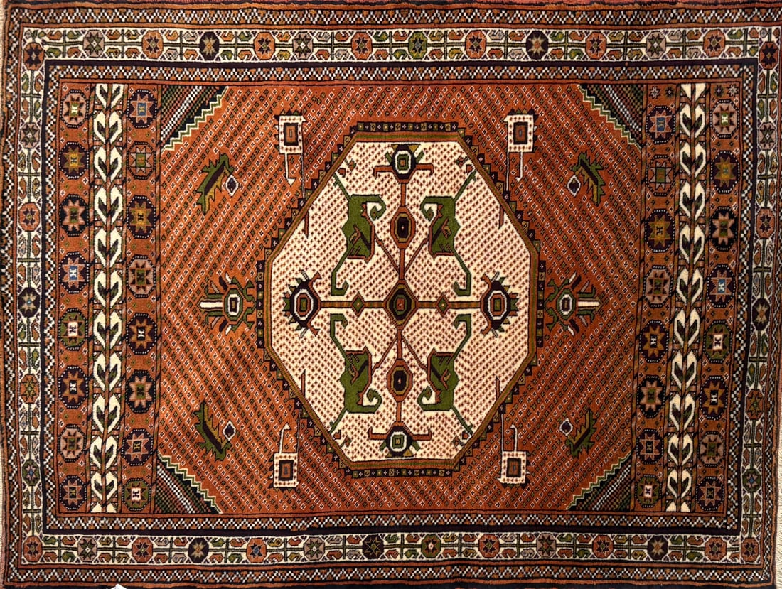 Mahal - Medallion Area Rug, 4'-4" X 5'-10": Size: 4'-4" X 5'-10" Country of Origin: IR Color: MLT Border: MLT Advertised Retail Price: $ 2650 Tag No. 11619 Shipping available.