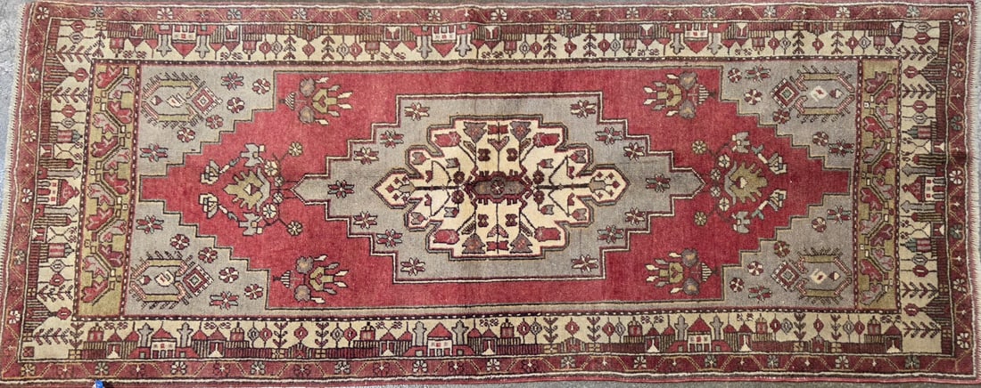 Yahyali - Geometric Area Rug, 4'-2" X 7'-0": Size: 4'-2" X 7'-0" Country of Origin: TUR Color: BRS Border: MLT Advertised Retail Price: $ 2915 Tag No. 11596 Shipping available.