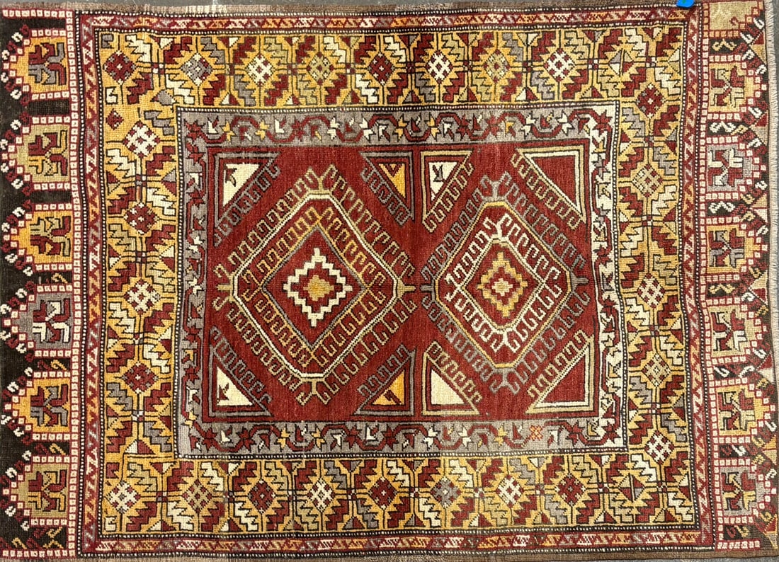Konya - Geometric Area Rug, 4'-2" X 5'-10": Size: 4'-2" X 5'-10" Country of Origin: TUR Color: BRS Border: MLT Advertised Retail Price: $ 3035 Tag No. 11622 Shipping available.