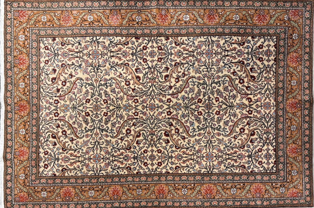 Cappadocia-F Area Rug, 4'-11" X 7'-2": Size: 4'-11" X 7'-2" Country of Origin: TUR Color: IVR Border: PAP Advertised Retail Price: $ 4500 Tag No. 10259 Shipping available.