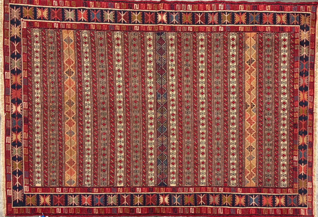 Rahra-Souma Area Rug, 4'-1" X 6'-2": Size: 4'-1" X 6'-2" Country of Origin: TRK Color: MLT Border: MLT Advertised Retail Price: $ 2000 Tag No. 11093 Shipping available.