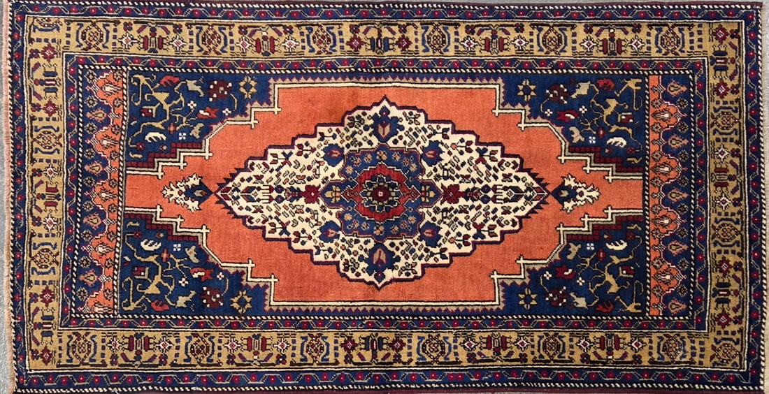 Tashpinar - Medallion Accent Rug, 3'-7" X 5'-8": Size: 3'-7" X 5'-8" Country of Origin: TUR Color: ORG Border: OLV Advertised Retail Price: $ 1825 Tag No. 11730 Shipping available. 