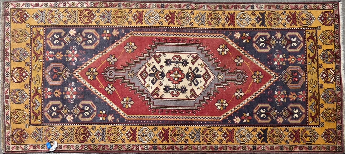 Yahyali - Geometric Accent Rug, 3'-3" X 5'-9": Size: 3'-3" X 5'-9" Country of Origin: TUR Color: MLT Border: ORG Advertised Retail Price: $ 1865 Tag No. 11519 Shipping available. 