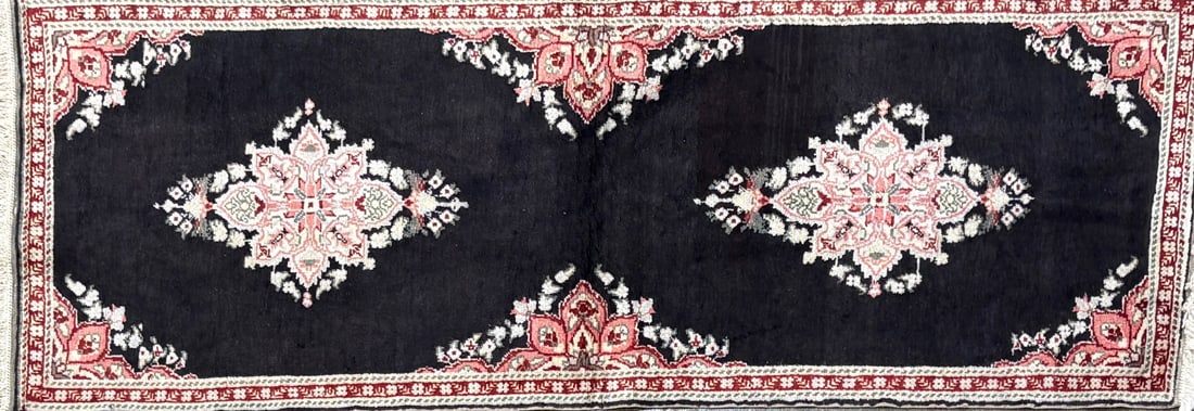 Flosh Accent Rug, 1'-10" X 5'-5": Size: 1'-10" X 5'-5" Country of Origin: TUR Color: BLC Border: BRW Advertised Retail Price: $ 1450 Tag No. 10469 Shipping available. 