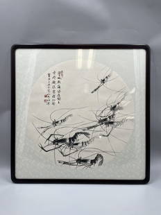 Painting: Chinese ink painting of a group of shrimps , 80*80cm in size, signed which indicates created at 1997