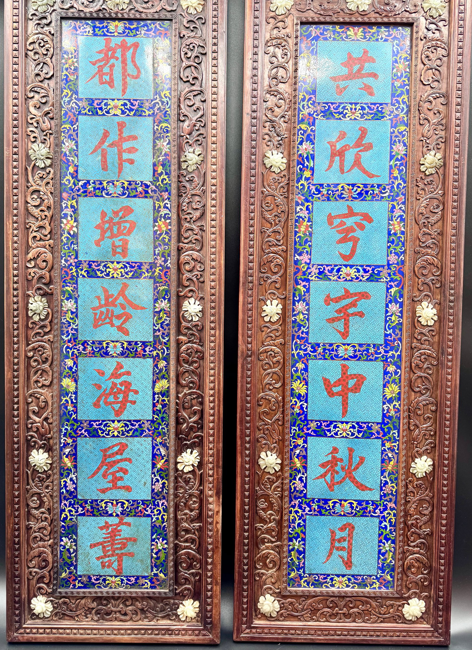 2 pieces of cloisonné wall screen with hardwood frame (1 of 4)