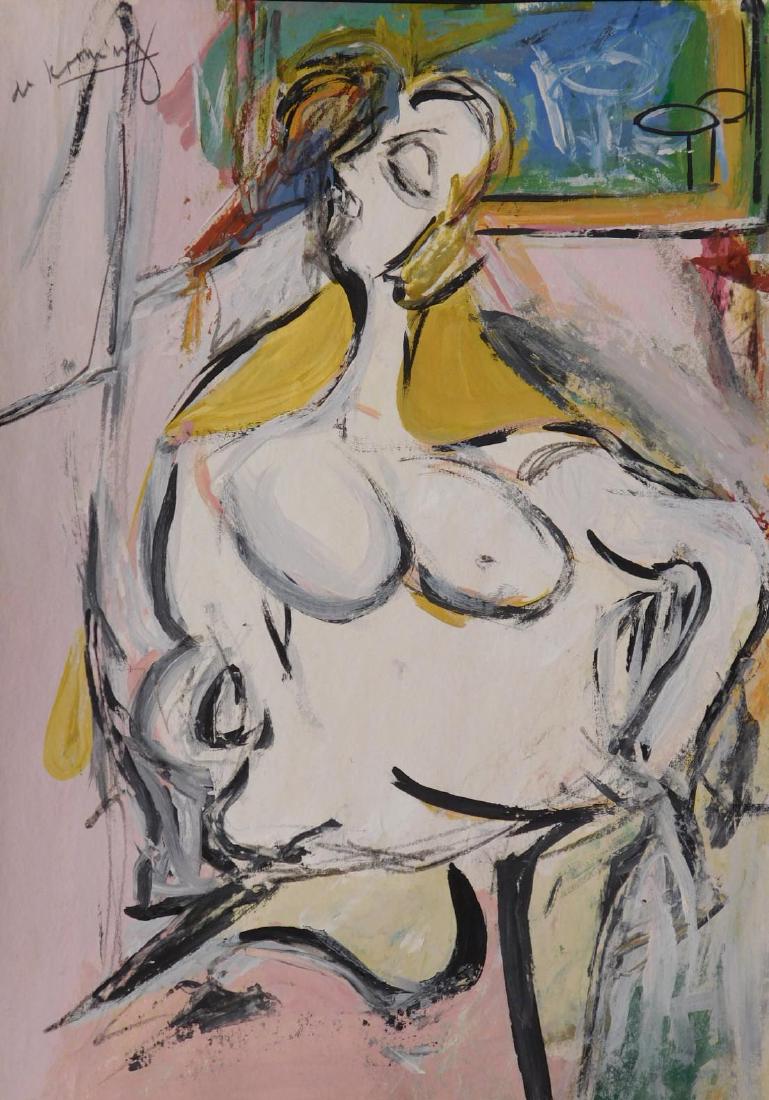 Manner of Willem de Kooning: Nude Woman: Manner of Willem de Kooning: Nude Woman, acrylic on paper, signed front and back, verso stamped Contemporary Masters Exhibition and reference number, with certificate of authenticity from Anderson Art
