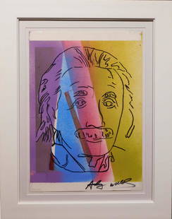 Andy Warhol: Albert Einstein: Andy Warhol (American, 1928-1987)Attributed: Albert Einstein. Mixed media (acrylic, silkscreen, ink) on paper signed lower right margin and verso, marked on reverse by reference numbers and