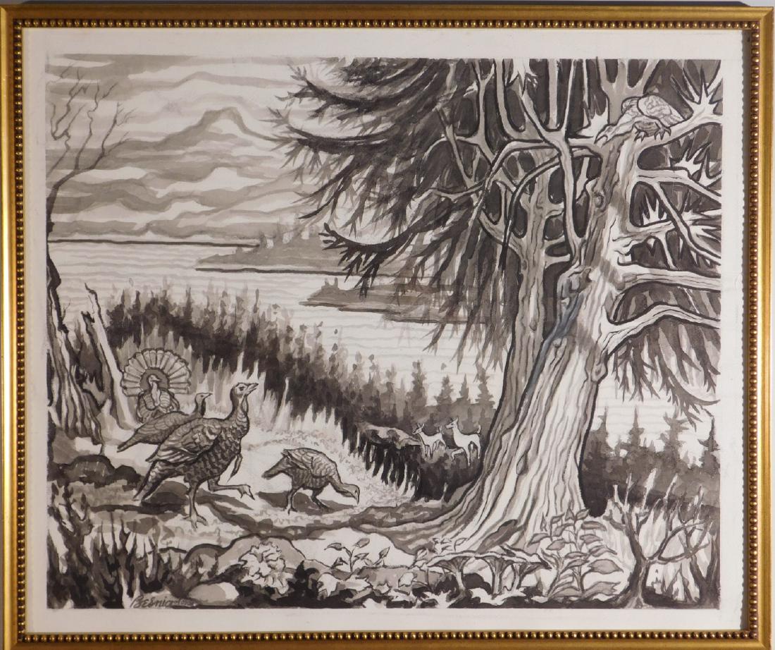 Howard Besnia: Forest Scene w/Turkeys and Deer (1 of 11)