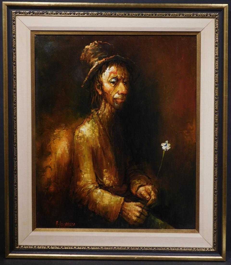 A. Lourenso: Romantic Clown: A. Lourenso: Romantic Clown, signed in plate, and framed. Dimensions: