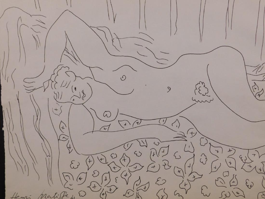Henri Matisse: Reclining Nude: Henri mile BenoŒt Matisse (French, 1869-1954) in the manner of: ink on paper, signed and dated bottom left 41, stamped verso Le Chat Noir 1881 Montmartre Paris, unframed. Matisse was known for both h