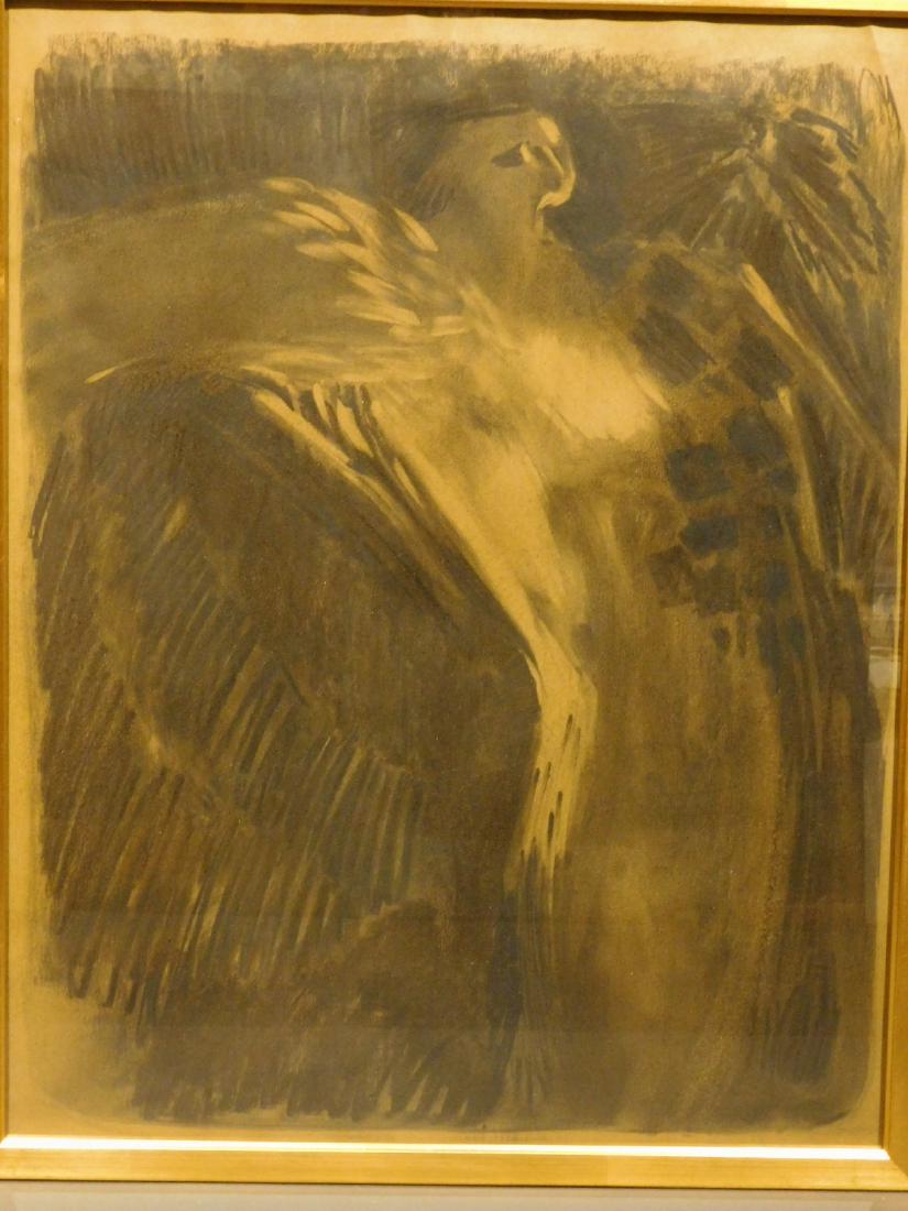 John Thompson: Legendary Figure: John Thompson (American, 1940- ): charcoal on paper, signed bottom right, framed. John Thompson is a printmaker and teacher based out of Waltham, MA. He draws inspiritation from specific moments and t